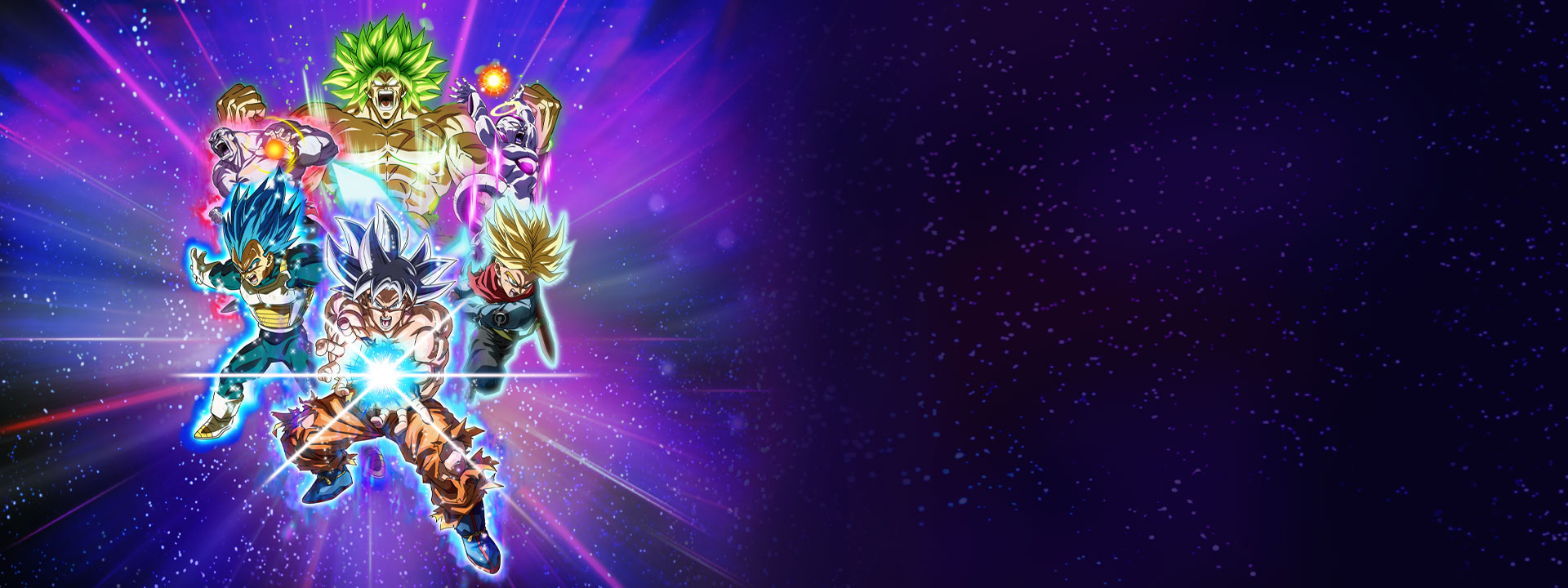 A group of super-charged Dragon Ball characters charging up to attack.