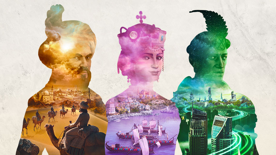 A collage of three historical leaders and their nations.